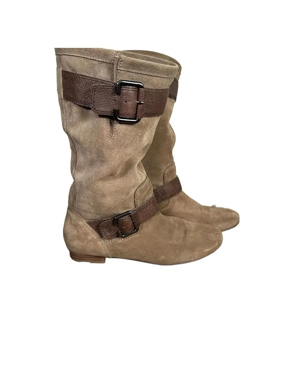 Marc Fisher Boots Hopkins Mid Calf Suede Riding Harness Flats Womens 6 M Brown